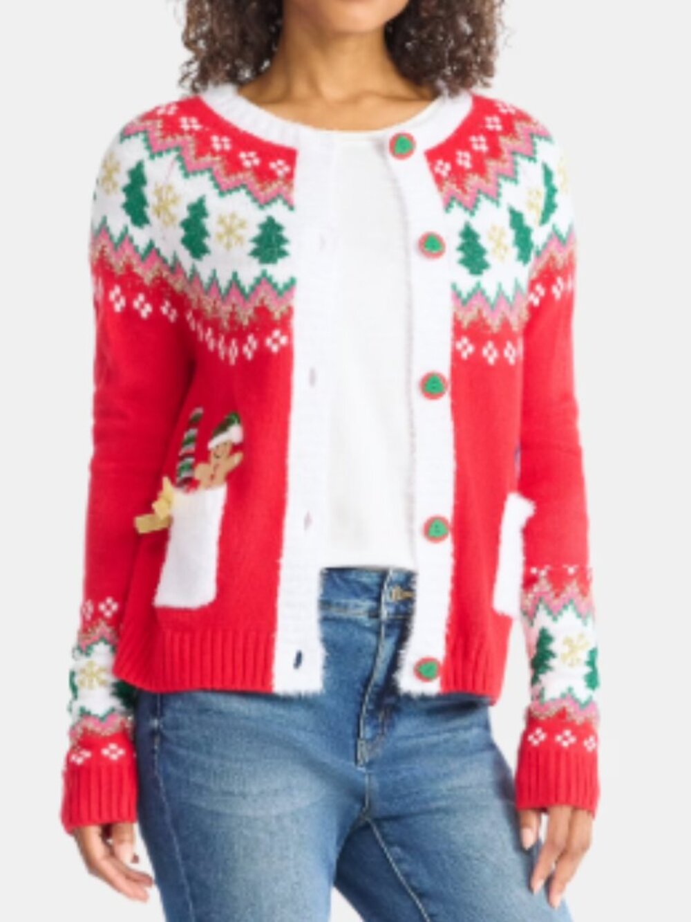 Holiday Time Embellished Button Front Christmas Cardigan XXL 20